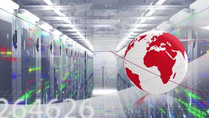 計(jì)算機(jī)服務(wù)器上的數(shù)據(jù)處理和地球儀動(dòng)畫